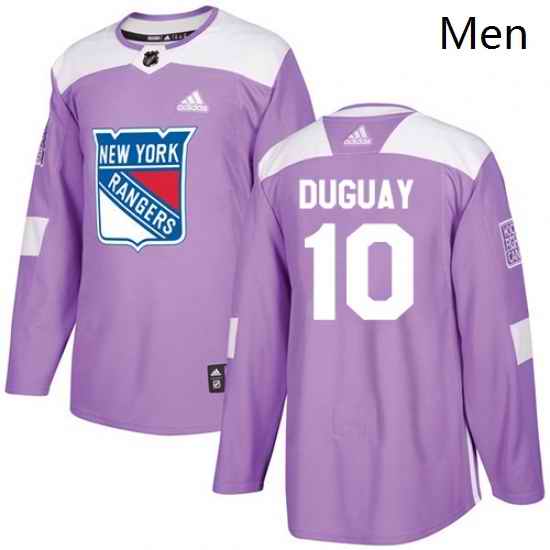 Mens Adidas New York Rangers 10 Ron Duguay Authentic Purple Fights Cancer Practice NHL Jersey